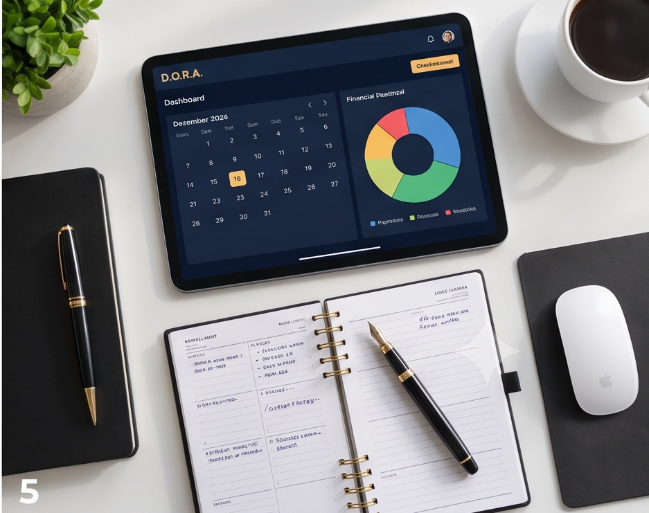 Painel do sistema D.O.R.A. em um tablet